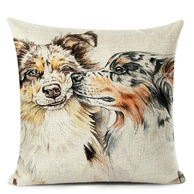 Colourful Bull Terrier & Dachshund 3D Cushion Cover for Home Sofa by Axyaa