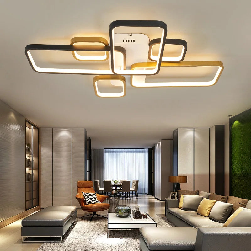 Axyaa Black+Gold LED Chandelier: Modern Dimmable Nordic Ceiling Light