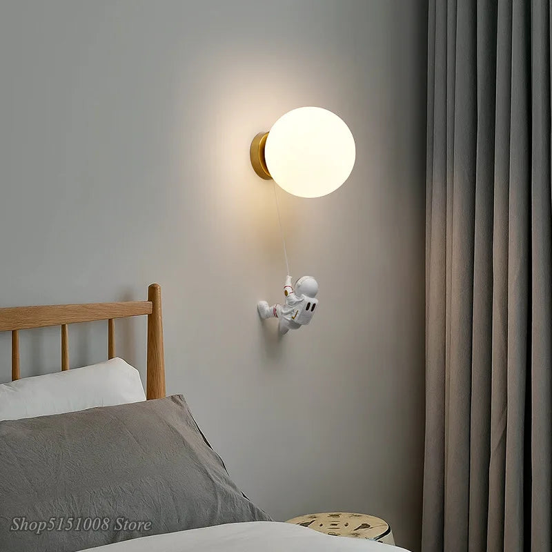 Axyaa Creative Astronaut & Moon Wall Lamp for Kids' Bedroom