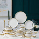 Axya Gold Rim White Porcelain Dinner Plate Bowl Set