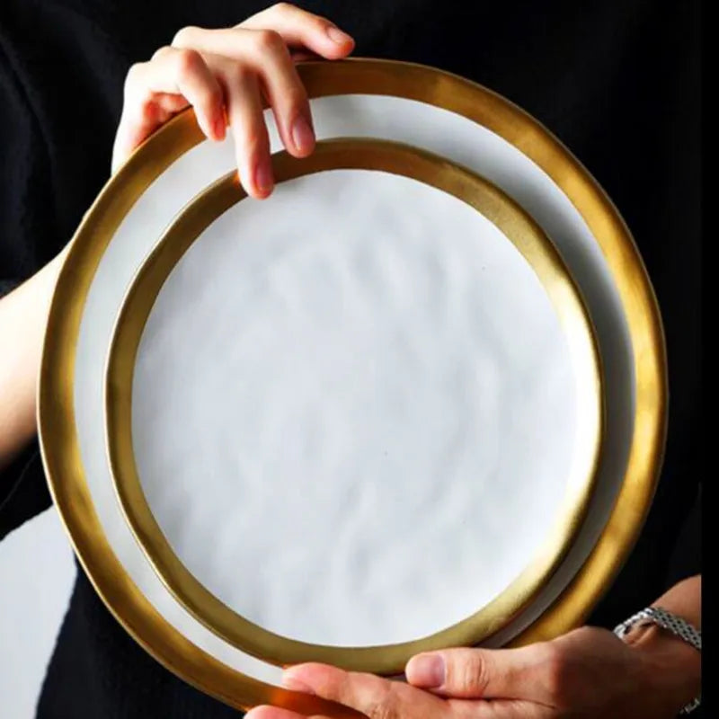 Axya Gilded Plates Matte Gold Cutlery Set Dinnerware Collection
