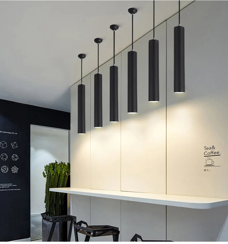 Axya 30mm Black LED Pendant Light: Adjustable Length Kitchen Fixture for Office, Stores