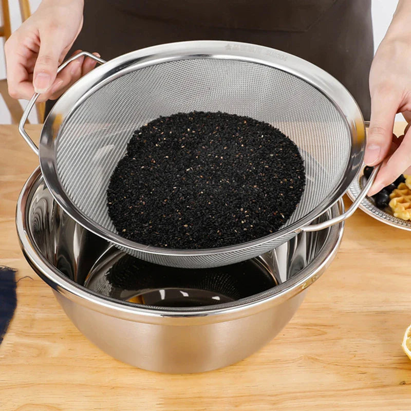 Axyaa Stainless Steel Flour Sieve Double Handle Food Filter Strainer Skimmer