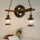 Axyaa Vintage Industrial Chandelier with Wooden Glass Design