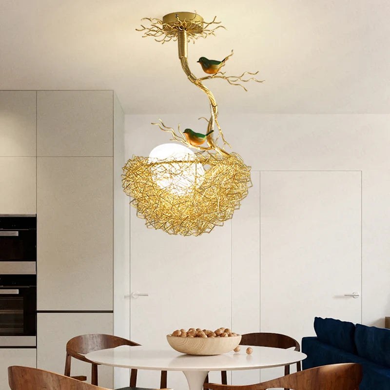 Axya Modern Gold Bird'S Nest Glass Pendant Light for Kitchen Dining Living Room