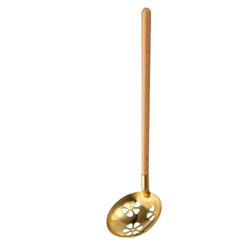 Axyaa Wooden Spoon with Stainless Steel Long Handle for Kitchen Dining Tableware