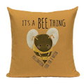Axyaa Bee Pattern Linen Cushion Cover - Nordic Decorative Throw Pillow Case