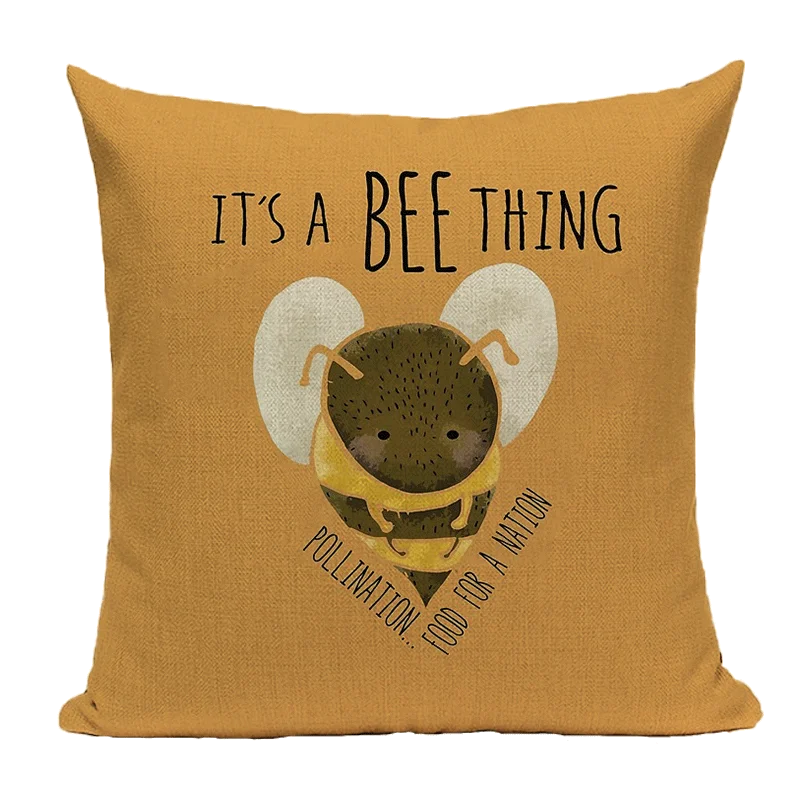 Axyaa Bee Pattern Linen Cushion Cover - Nordic Decorative Throw Pillow Case
