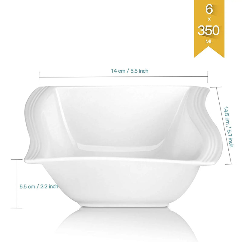 Axya™ 6-piece Flora White Porcelain Square Soup Cereal Bowls Dinnerware Bowl Set