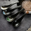 Axya Japanese Retro Bone Ceramic Spoon, Green and Black Rice Scoop, 14.5*4.5cm