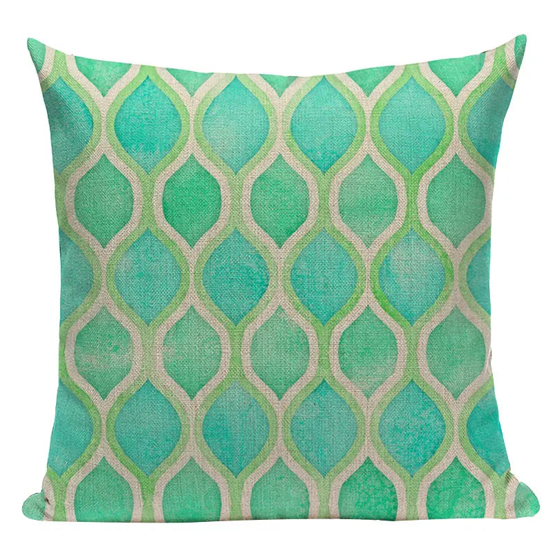 Axyaa Geometric Cushion Cover: Green Pink Diamond Design for Home, Bedroom, and Car