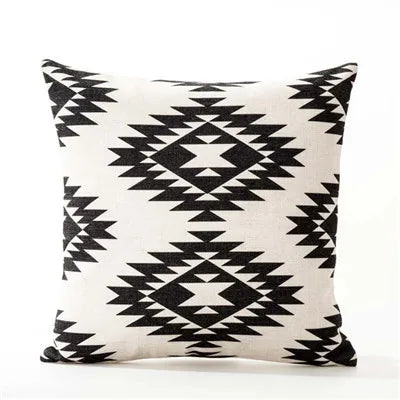 Axyaa Black & White Linen Sofa Cushions Cover - Nordic Bohemian Ethnic Grey Geometric Pillow Cover