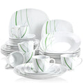 Axyaa 30-Piece Green Line Porcelain Plate Set: Dessert, Soup, Dinner, Cup & Saucer