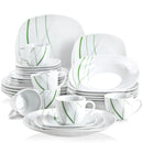 Axyaa 30-Piece Green Line Porcelain Plate Set: Dessert, Soup, Dinner, Cup & Saucer