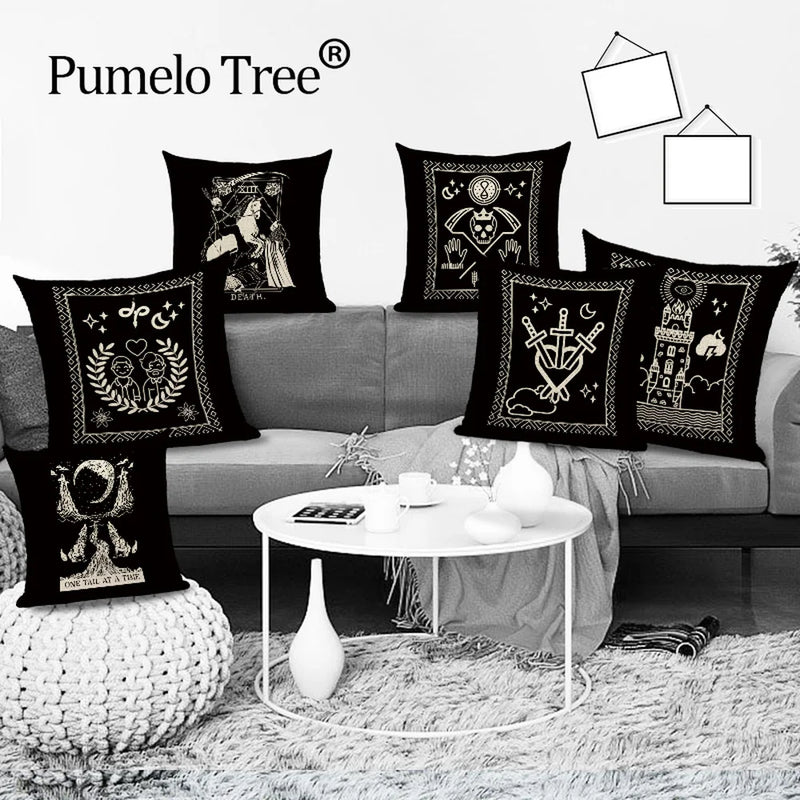 Axyaa Mexico Skull Decor Pillow Cover - Black Tarot Horror Ghost Home Decor