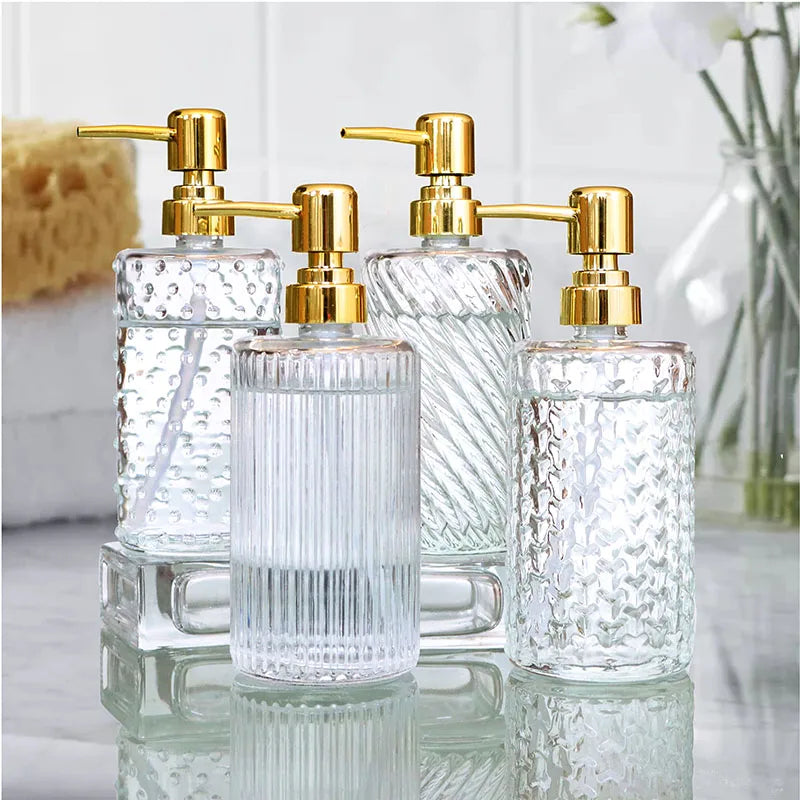 Axya Glass Lotion Bottle with Gold Pump for Bathroom Storage