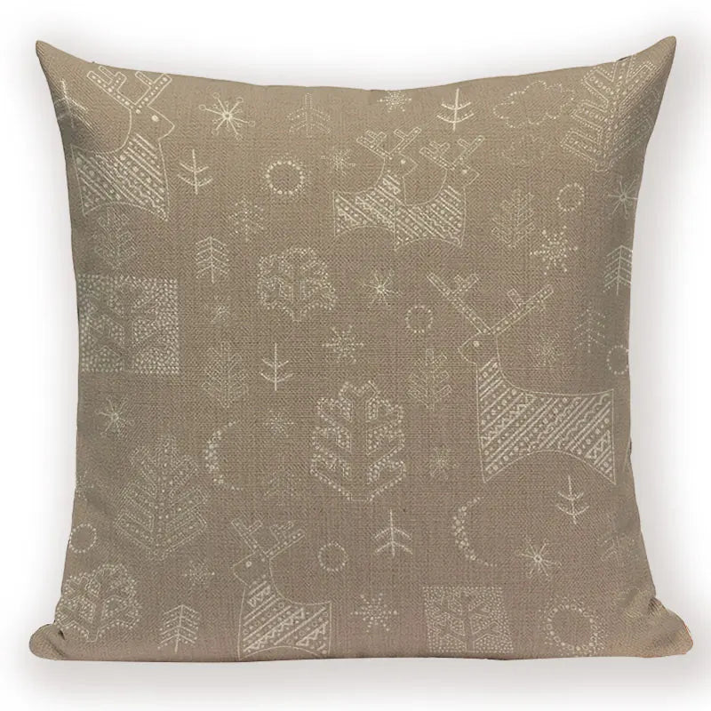 Axyaa Festive Santa Claus Christmas Tree Linen Throw Pillow Case