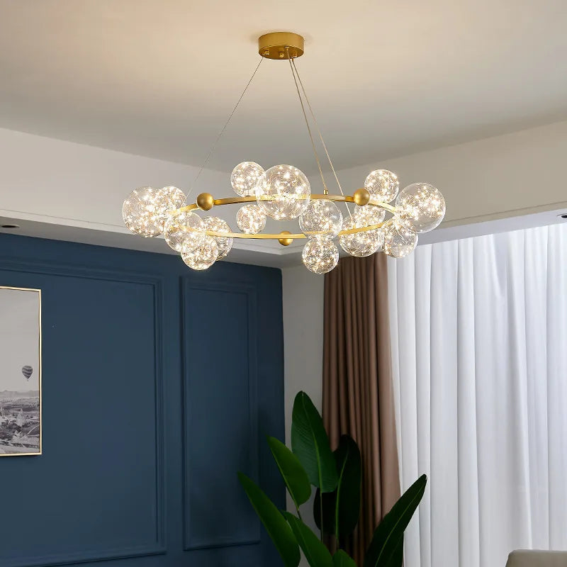 Axya Luxury Glass Ball LED Chandelier for Modern Living Room Decoration