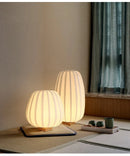 Axyaa Wooden LED Desk Lamp with Fabric Shade for Home Decoration