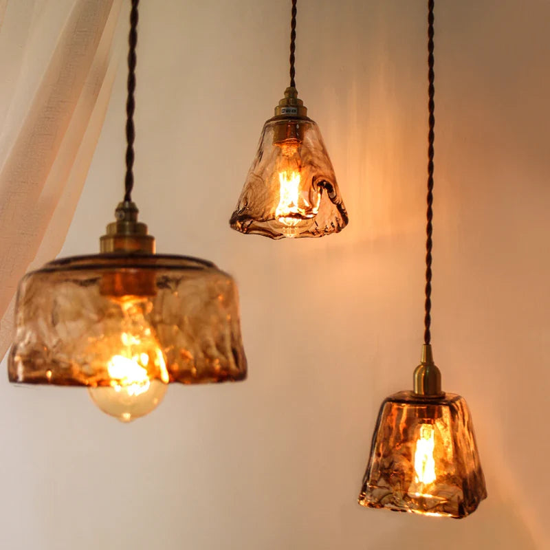 Axyaa Wood Copper Pendant Lights Glass Japanese Style Edison Hanging Lamp