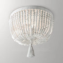 Axyaa Weathered White Wood Beads Chandelier Pendant Light for Nursery Bedroom Living Room
