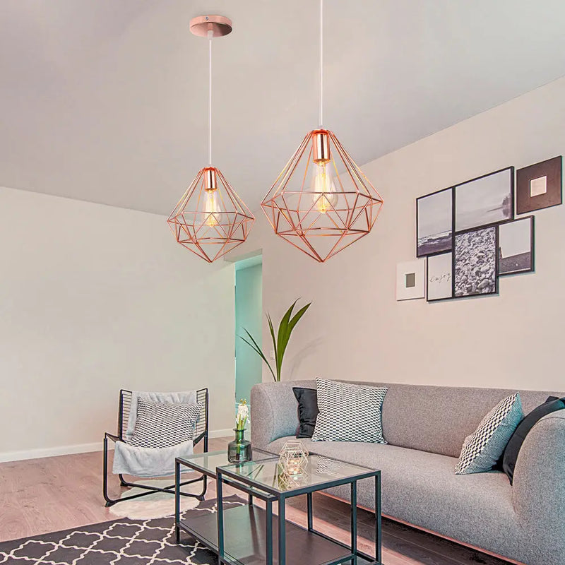 Axyaa Rose Gold Industrial Iron Pendant Light for Home Living Room