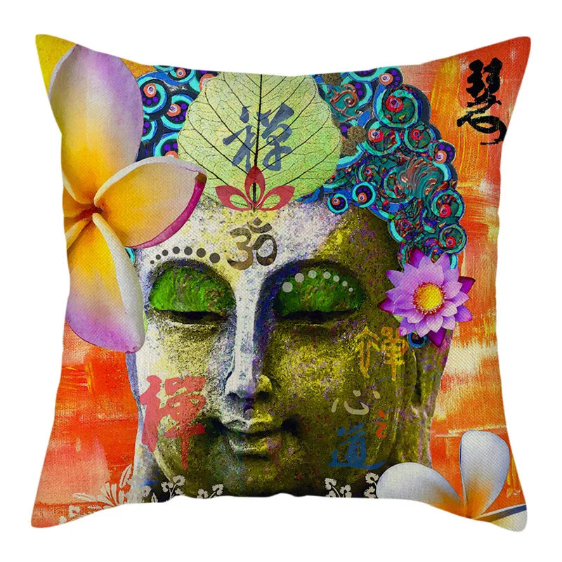 Buddha Pattern Throw Pillow Cover by Axyaa for Home, Car, Sofa Décor