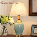Axyaa Green Ceramic Table Lamp, Chinese-Inspired for Bedroom or Living Room