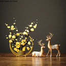 Axya Plum Ceramic Vase with Fake Flowers and Bird Decor, Wrought Iron Ornaments