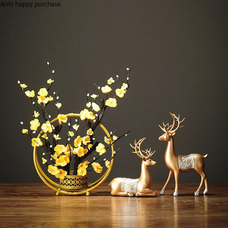 Axya Plum Ceramic Vase with Fake Flowers and Bird Decor, Wrought Iron Ornaments