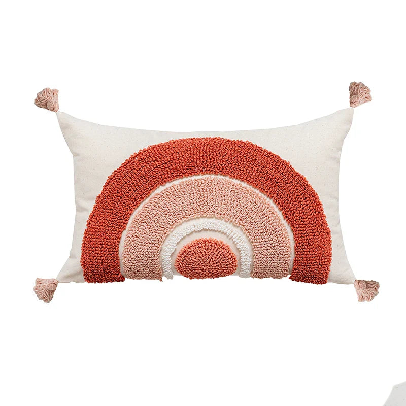 Axyaa Pink Rainbow Tufted Diamond Pillow Cover for Living Room Girls Room