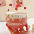 Axyaa Sweet Strawberry Ceramic Bowl for Girls - Ideal for Ice Cream, Dessert, Fruit Salad