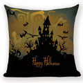 Happy Halloween Pumpkin Print Linen Throw Pillow Cover by Axyaa