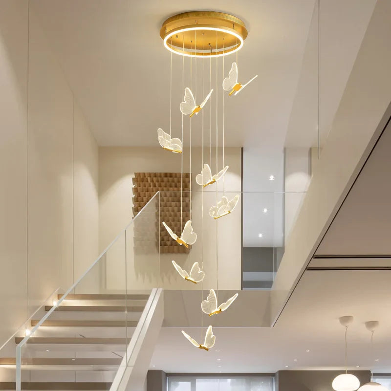 Axyaa Butterfly Staircase Pendant Lights: Elegant Loft Decor Lamps for Home Living Room