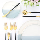 Axyaa 24-Piece Stainless Steel Cutlery Set for 6 - Black Gold Silverware