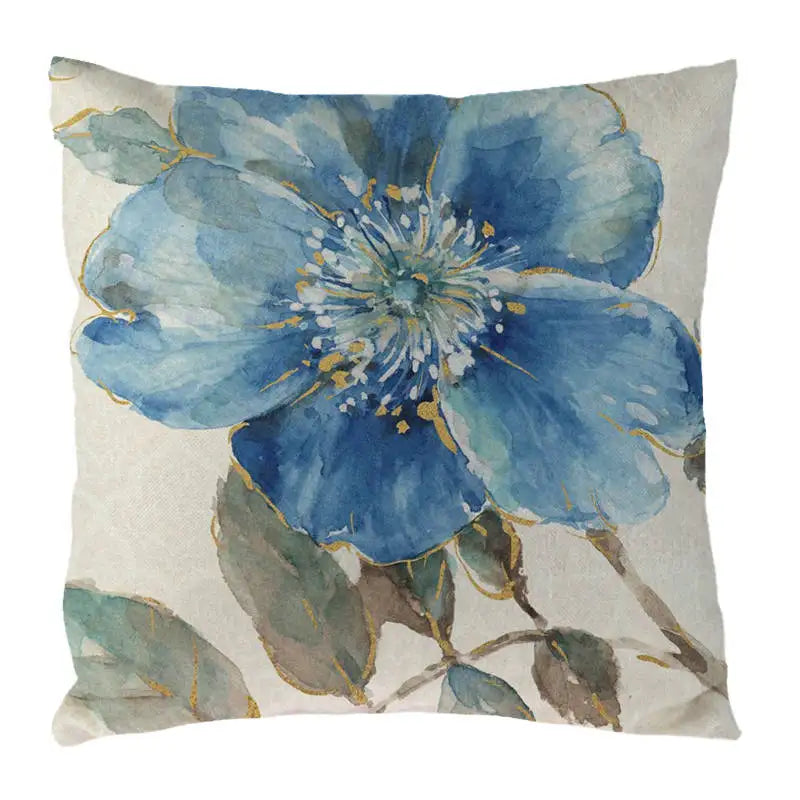 Blue Flowers & Birds Pattern Cushion Cover, Axyaa Home Decor Pillow Case