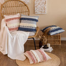 Axyaa Navy Pink Boho Tassel Cushion Cover 45x45cm Handmade Cotton Woven Decor