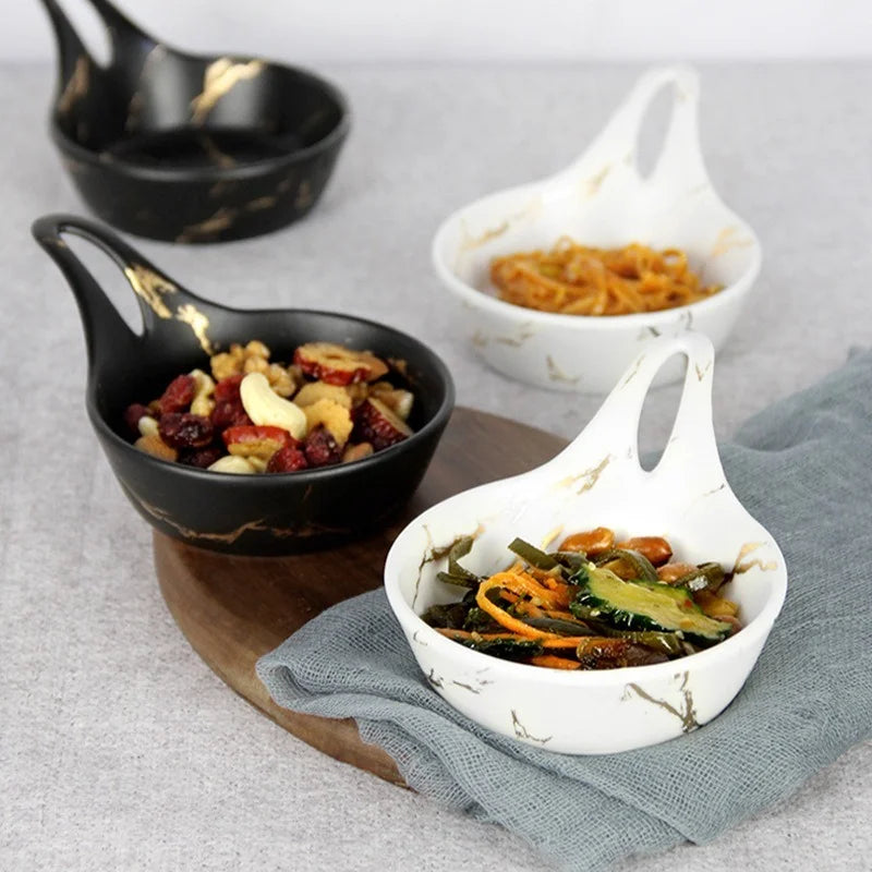Axya Small Black Ceramic Plate Bowl Set for Kitchen Tableware and Seasoning Dish