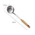 Axyaa Stainless Steel Wooden Handle Soup Spoon Colander - Large Kitchen Utensil