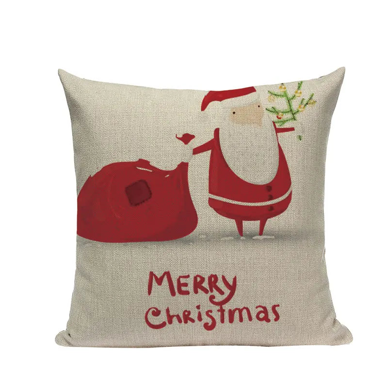 Christmas Santa Deer Pattern Cushion Cover for Festive Home Decor - Axyaa