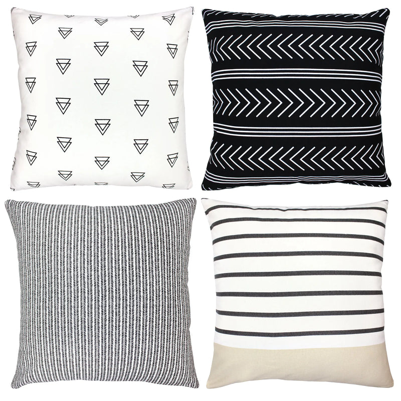 Axyaa White Geometric Cushion Covers 45x45 for Sofa Couch Living Room