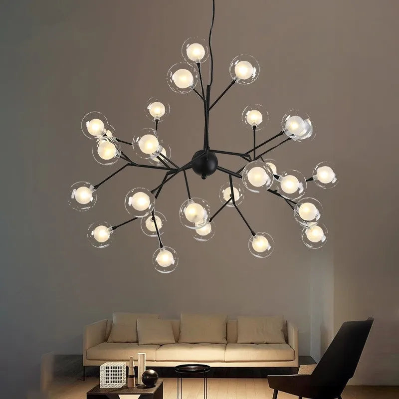 Axyaa LED Firefly Sputnik Chandelier: Modern Tree Branch Ceiling Hanging Lamp