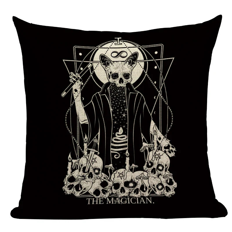 Axyaa Mexico Skull Decor Pillow Cover - Black Tarot Horror Ghost Home Decor