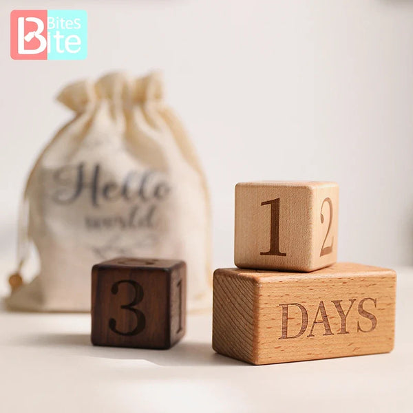 Axya Engraved Beech Wood Milestone Block Set for Newborn Photography and Baby Gifts