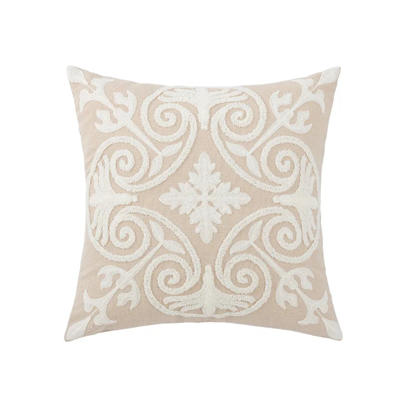 Daisy Floral Geometric Embroidery Pillow Cover 45x45cm Yellow Blue Soft Cozy
