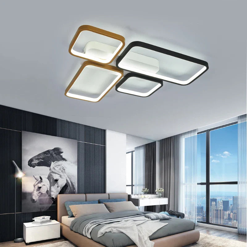 Axyaa Black+Gold LED Chandelier: Modern Dimmable Nordic Ceiling Light