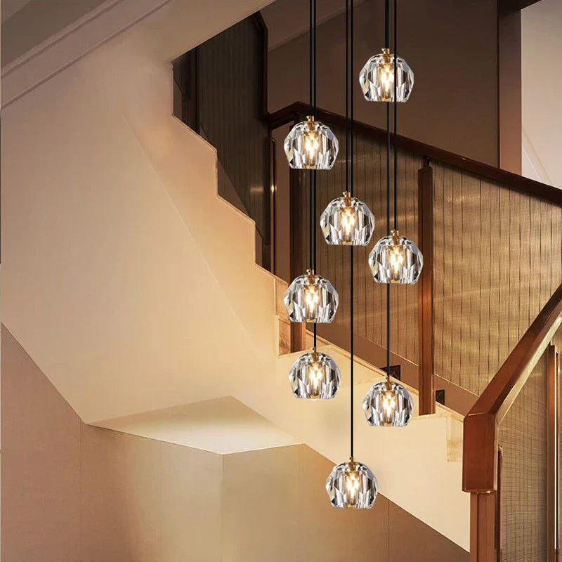 Axyaa Crystal Rope Chandelier for Duplex Attic, Contemporary Staircase & Cafe Decor