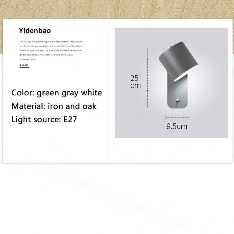 Axyaa Nordic LED Wall Light Iron Wood Lamp for Bedroom and Study