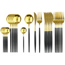 Axyaa Black Stainless Steel Dinnerware Set: 24Pcs Cutlery Flatware Gift Set