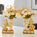Axyaa Ceramic Golden Elephant Vase Set of 2